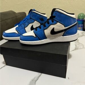 Blue and White Mid-Rise Sneakers